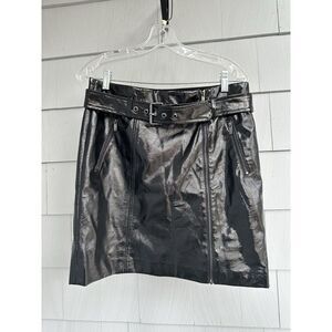 Karl Lagerfeld Paris Faux Black‎ Patent Leather Zip Biker Mini Skirt Size 8